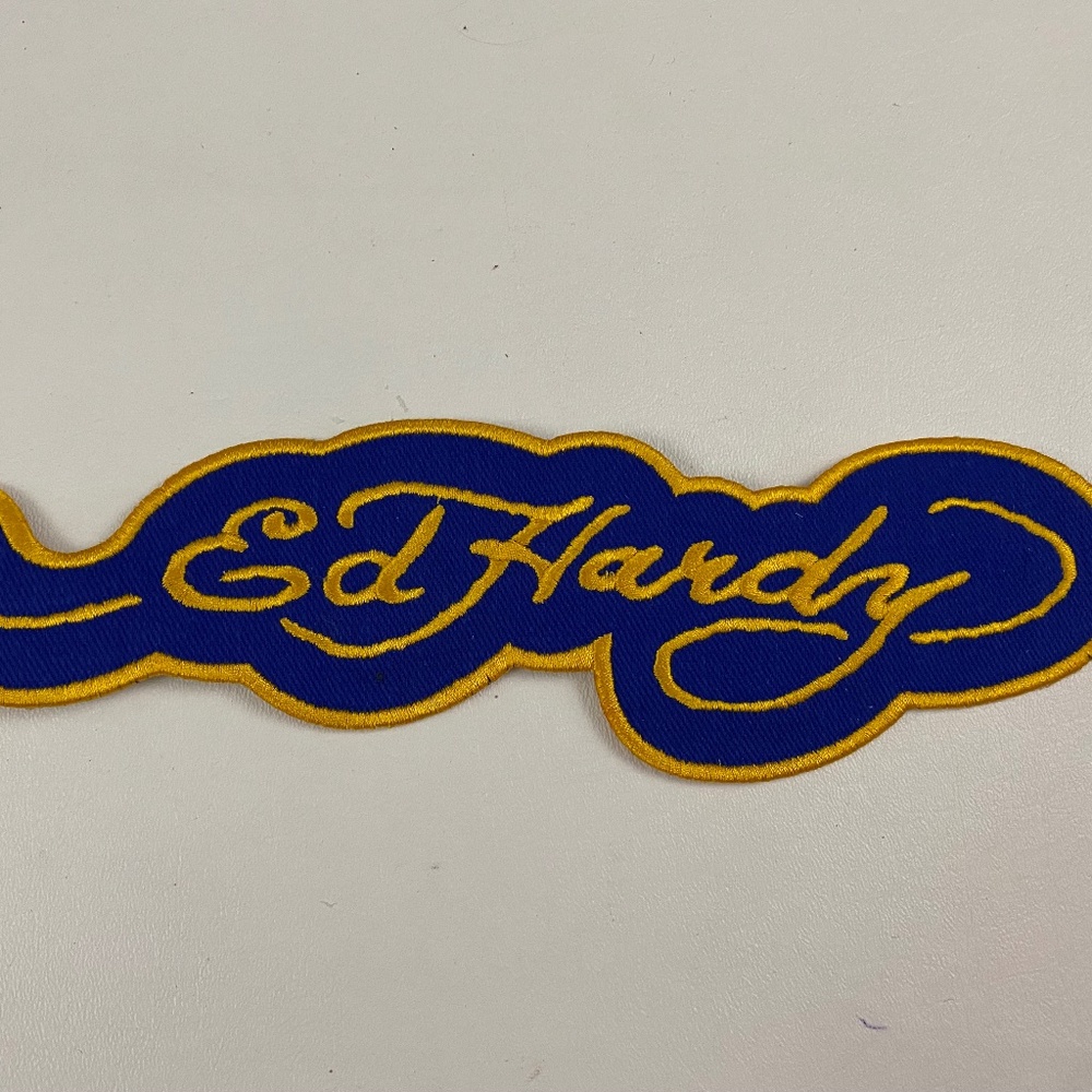 Ed Hardy Blue/Yellow Iron on Patch Appliqué Embroidered Sewing (Large)